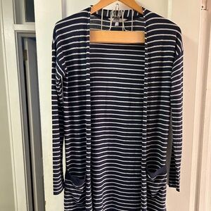 Women’s Athleta long navy striped open front long cardigan size XXS